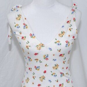 Tie Shoulders Bodysuit Cream Floral Nana Macs Womens Medium Ribbed Snap Crotch